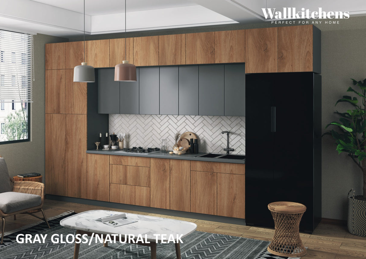 Kitchen Serene Collection Natural Teak & Gray Color Base Size 15Ft Wide