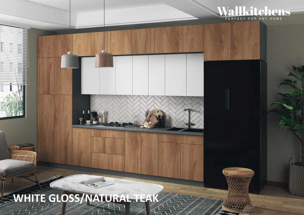 Kitchen Serene Collection Natural Teak & White Gloss Color Base Size 15Ft Wide