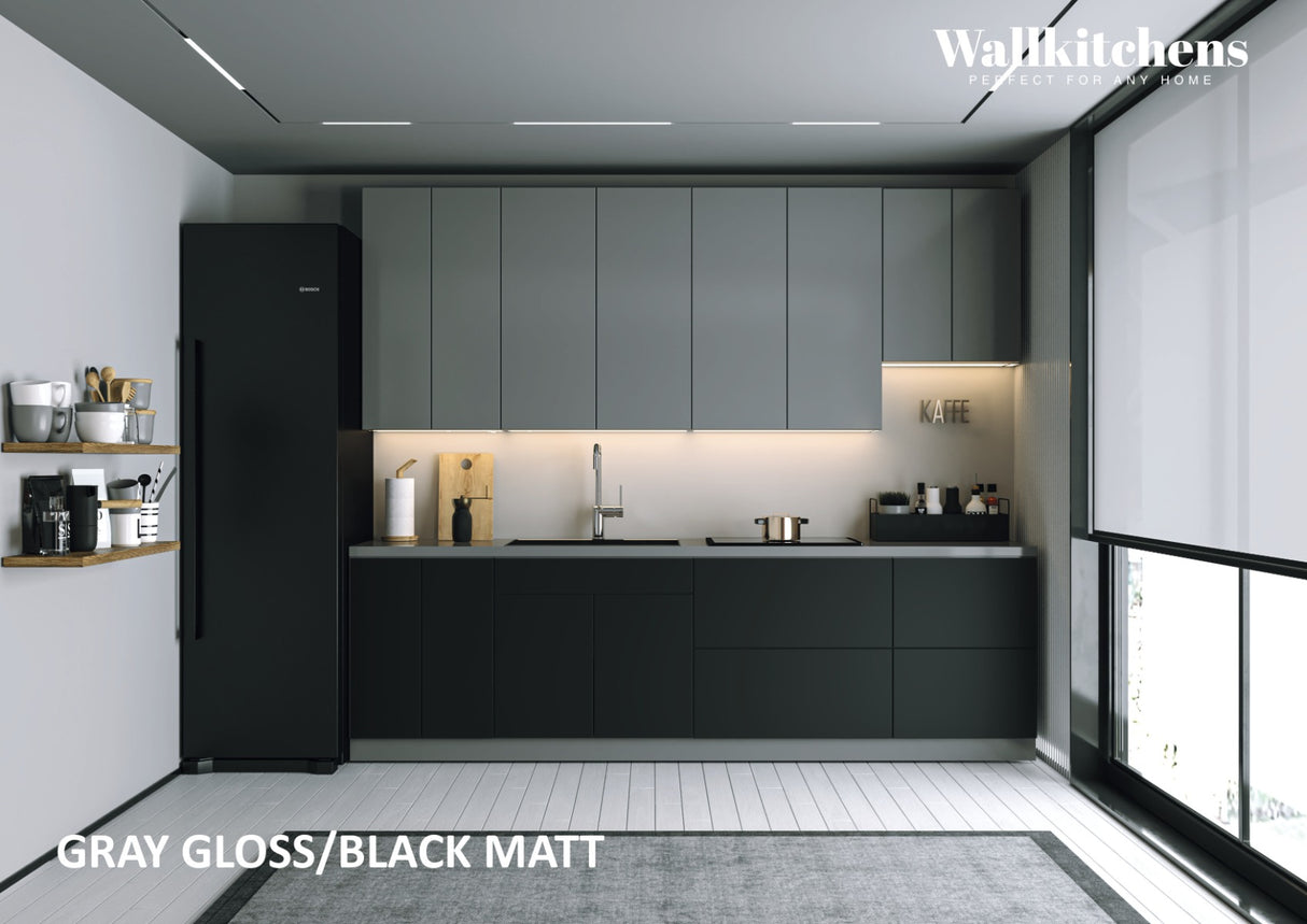 Kitchen Contemporary Collection Black Color & Gray Base Size 9.5Ft Wide