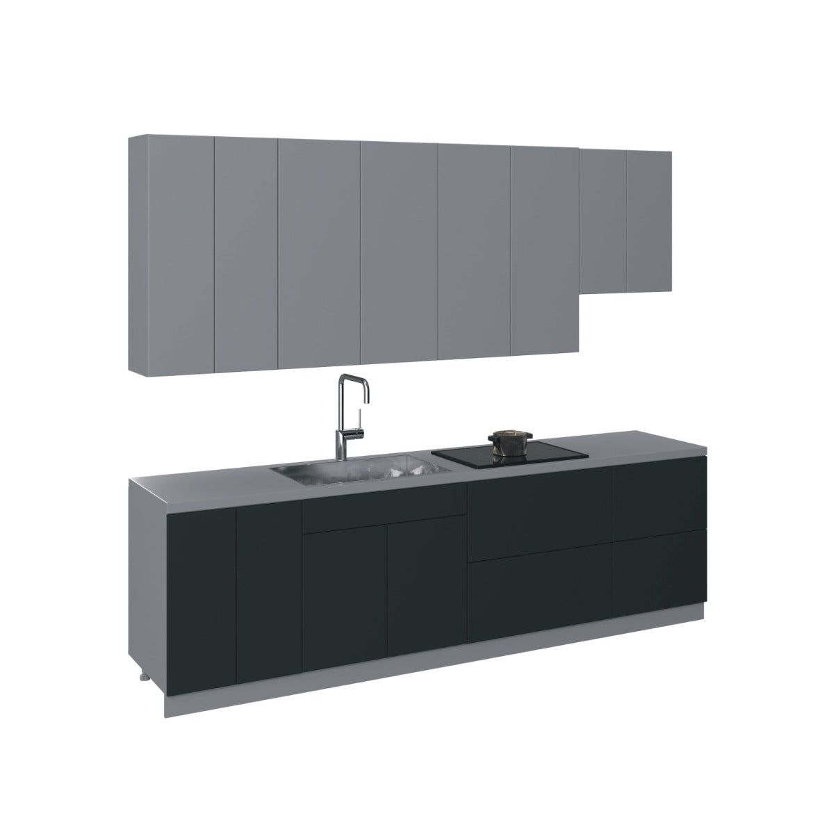Kitchen Contemporary Collection Black Color & Gray Base Size 9.5Ft Wide