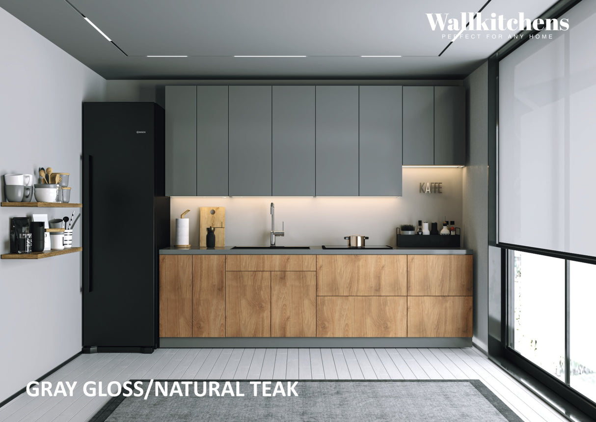 Kitchen Contemporary Collection Natural Teak & Gray Color Base Size 9.5Ft Wide