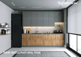 Kitchen Contemporary Collection Natural Teak & Gray Color Base Size 9.5Ft Wide