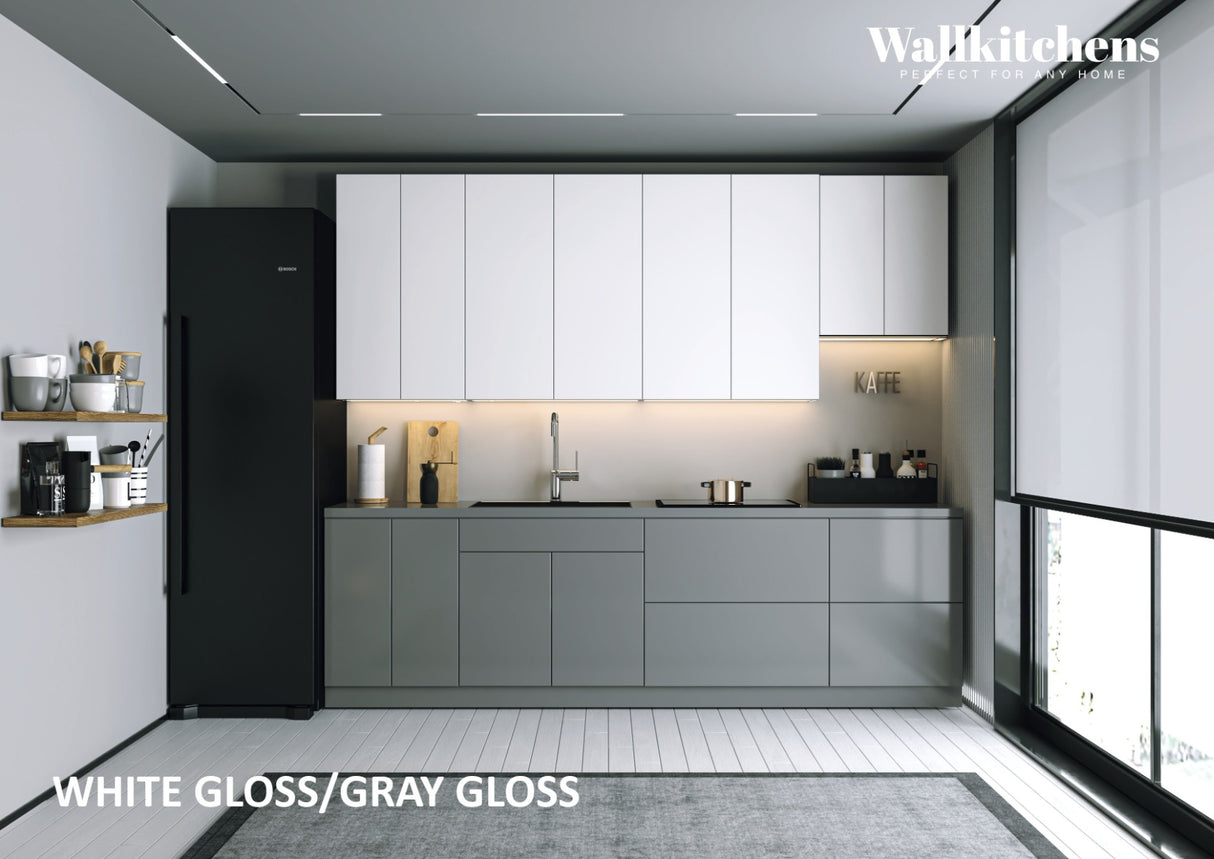 Kitchen Contemporary Collection Gray & White Gloss Color Base Size 9.5Ft Wide