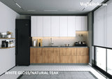 Kitchen Contemporary Collection Natural Teak & White Gloss Color Base Size 9.5Ft Wide
