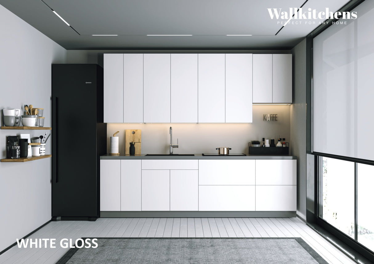 Kitchen Contemporary Collection White Gloss Color Base Size 9.5Ft Wide