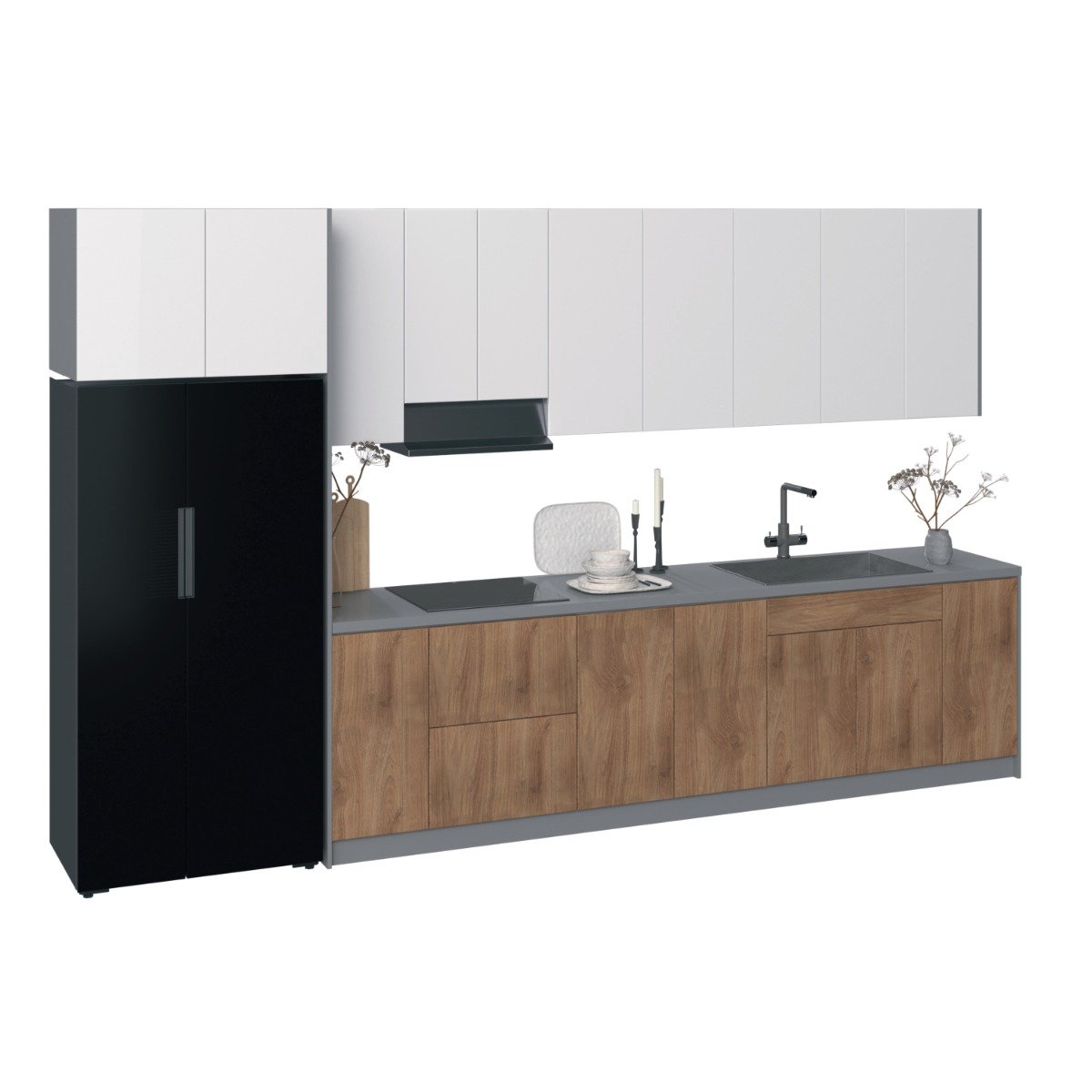 Kitchen Timeless Collection Natural Teak & White Gloss Color Base Size 13Ft Wide