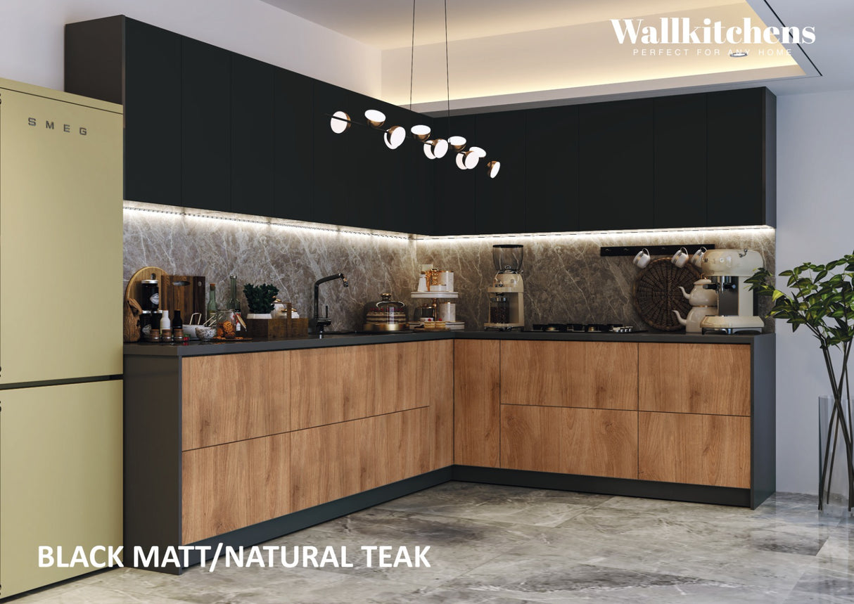 Kitchen Culinary Collection Natural Teak & Black Color Base Size 10Ft Wide