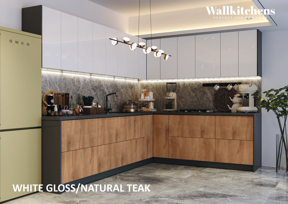 Kitchen Culinary Collection Natural Teak & White Gloss Color Base Size 10Ft Wide