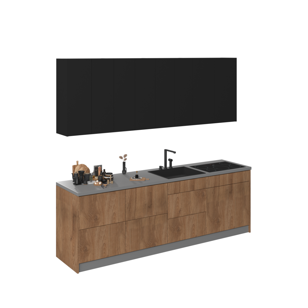 Kitchen Fusion Collection Natural Teak & Black Color Base Size 8.5Ft Wide