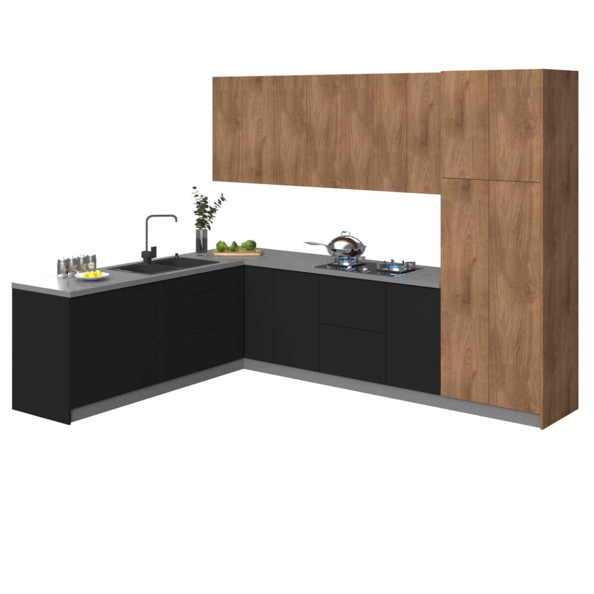 Kitchen Harmony Collection Natural Teak & Black Color Base Size 8x10Ft Wide