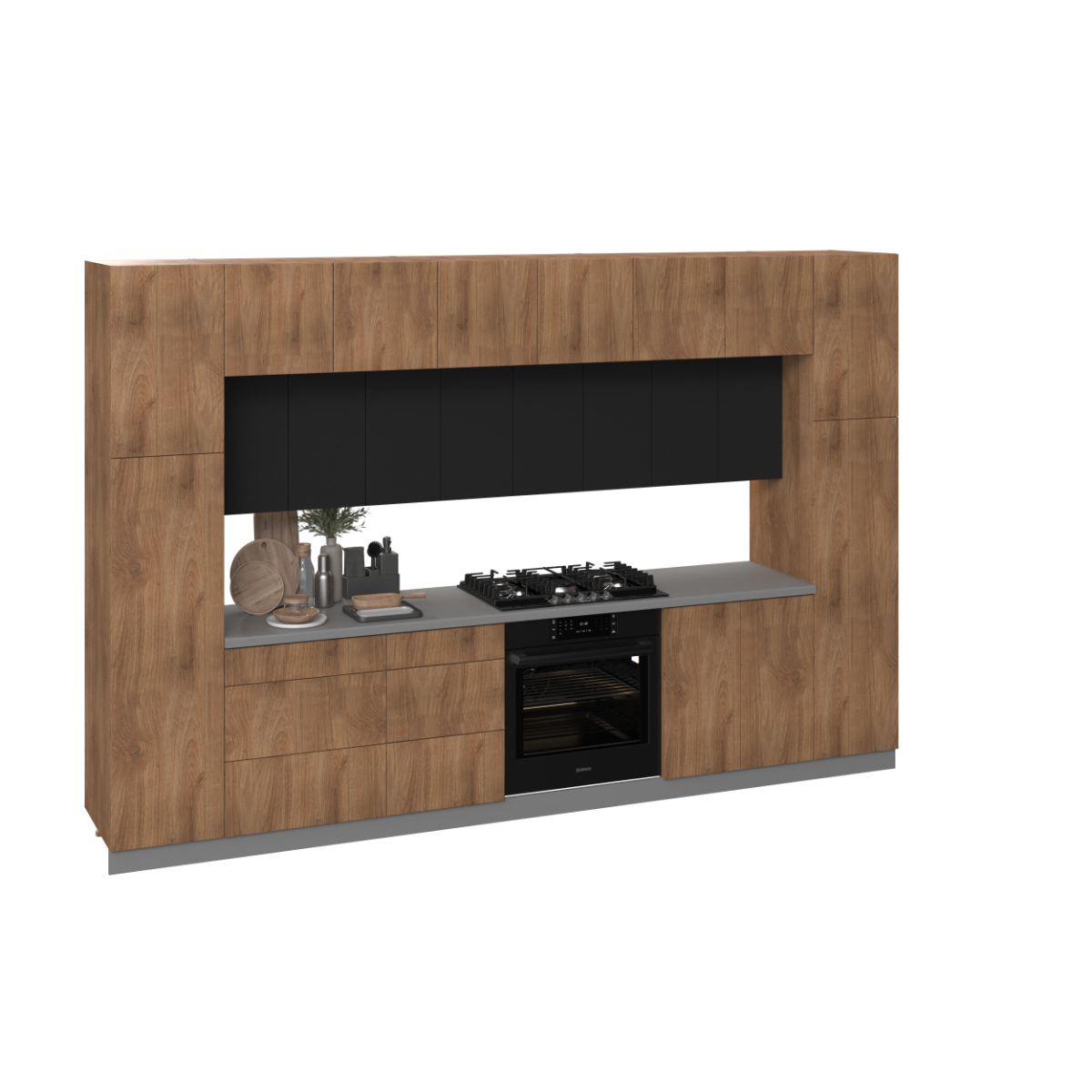 Kitchen Luxe Collection Natural Teak & Black Color Base Size 12Ft Wide