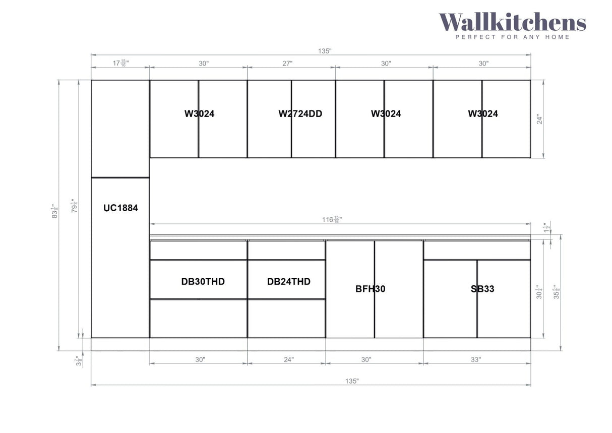 Kitchen Elegant Collection Black & White Gloss Color Base Size 11Ft Wide