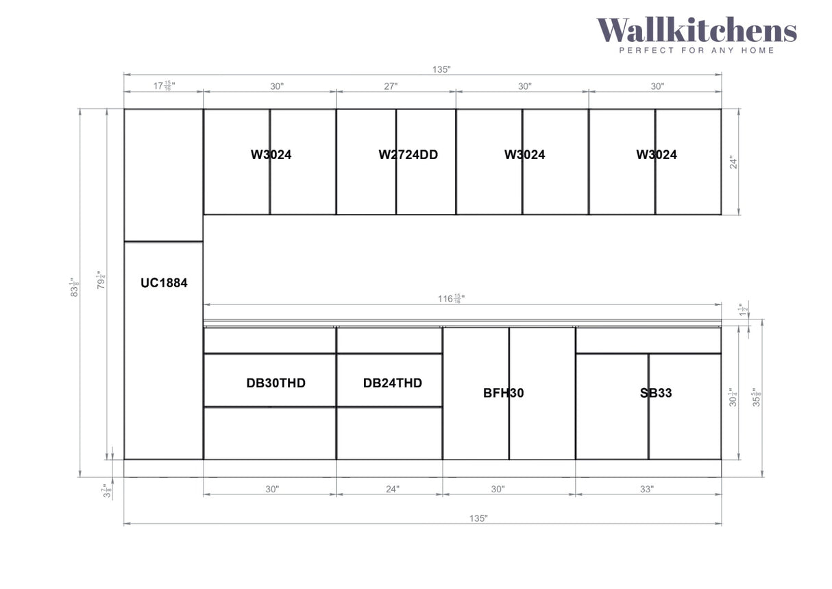 Kitchen Elegant Collection Gray & White Gloss Color Base Size 11Ft Wide