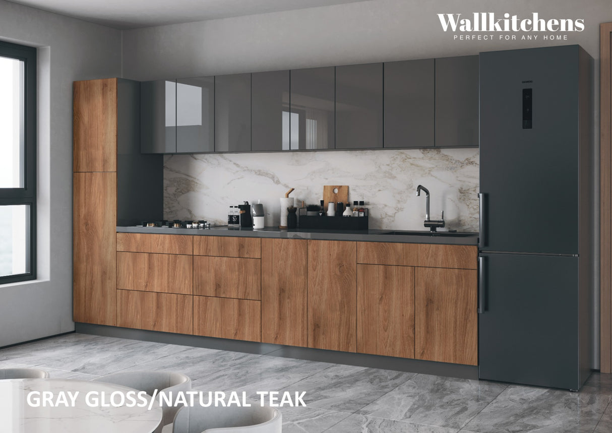 Kitchen Elegant Collection Natural Teak & Gray Color Base Size 11Ft Wide