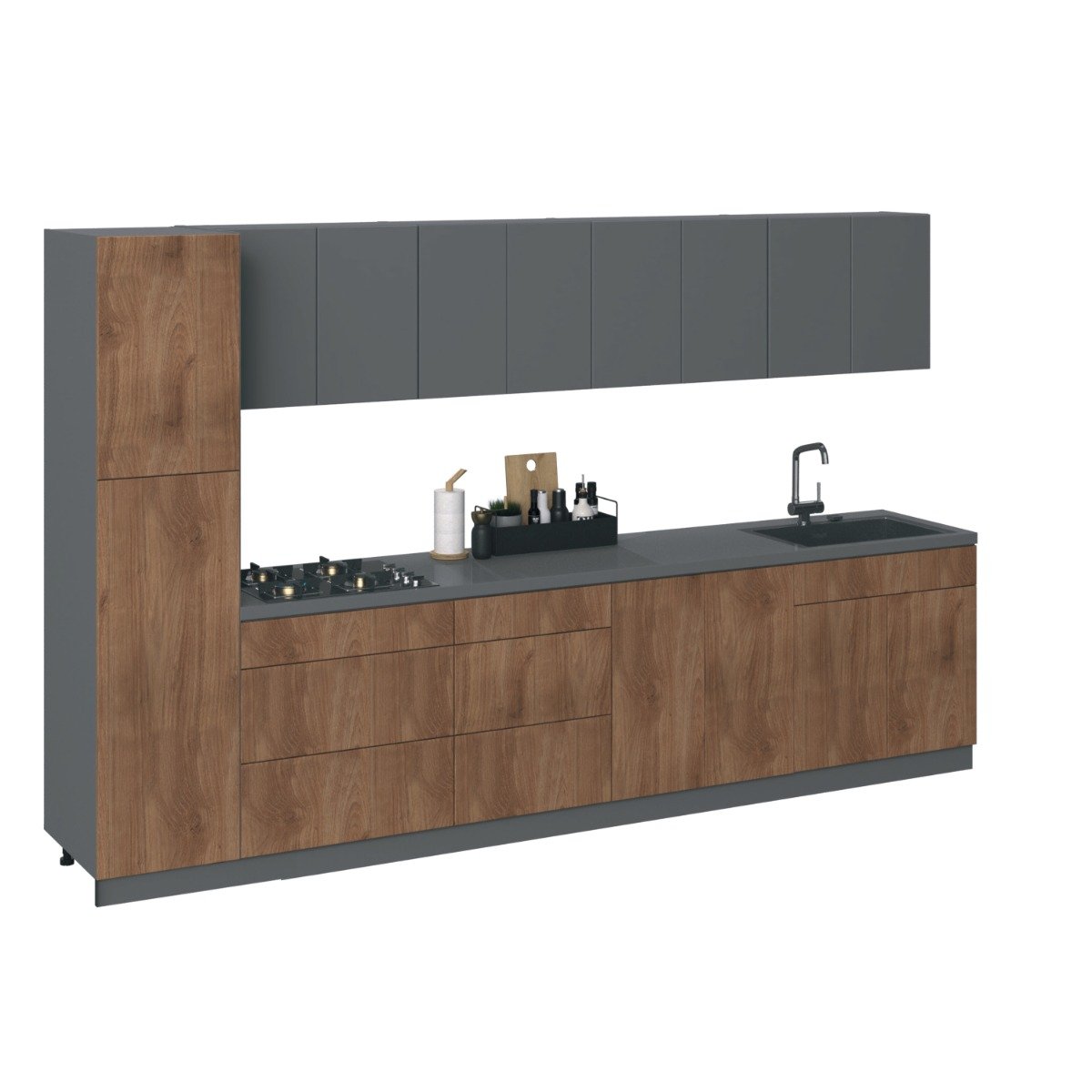 Kitchen Elegant Collection Natural Teak & Gray Color Base Size 11Ft Wide