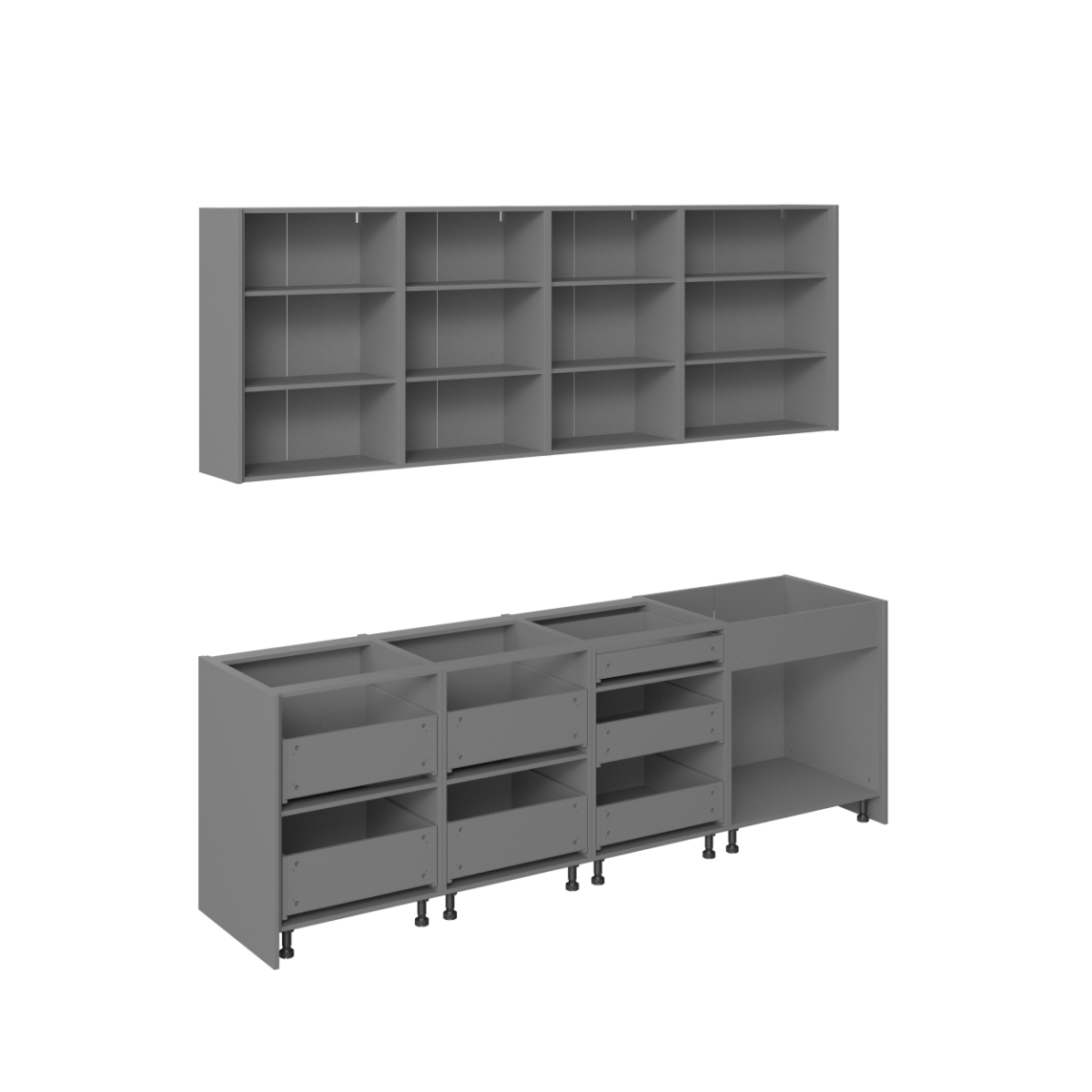 Kitchen Fusion Collection Gray & White Gloss Color Base Size 8.5Ft Wide