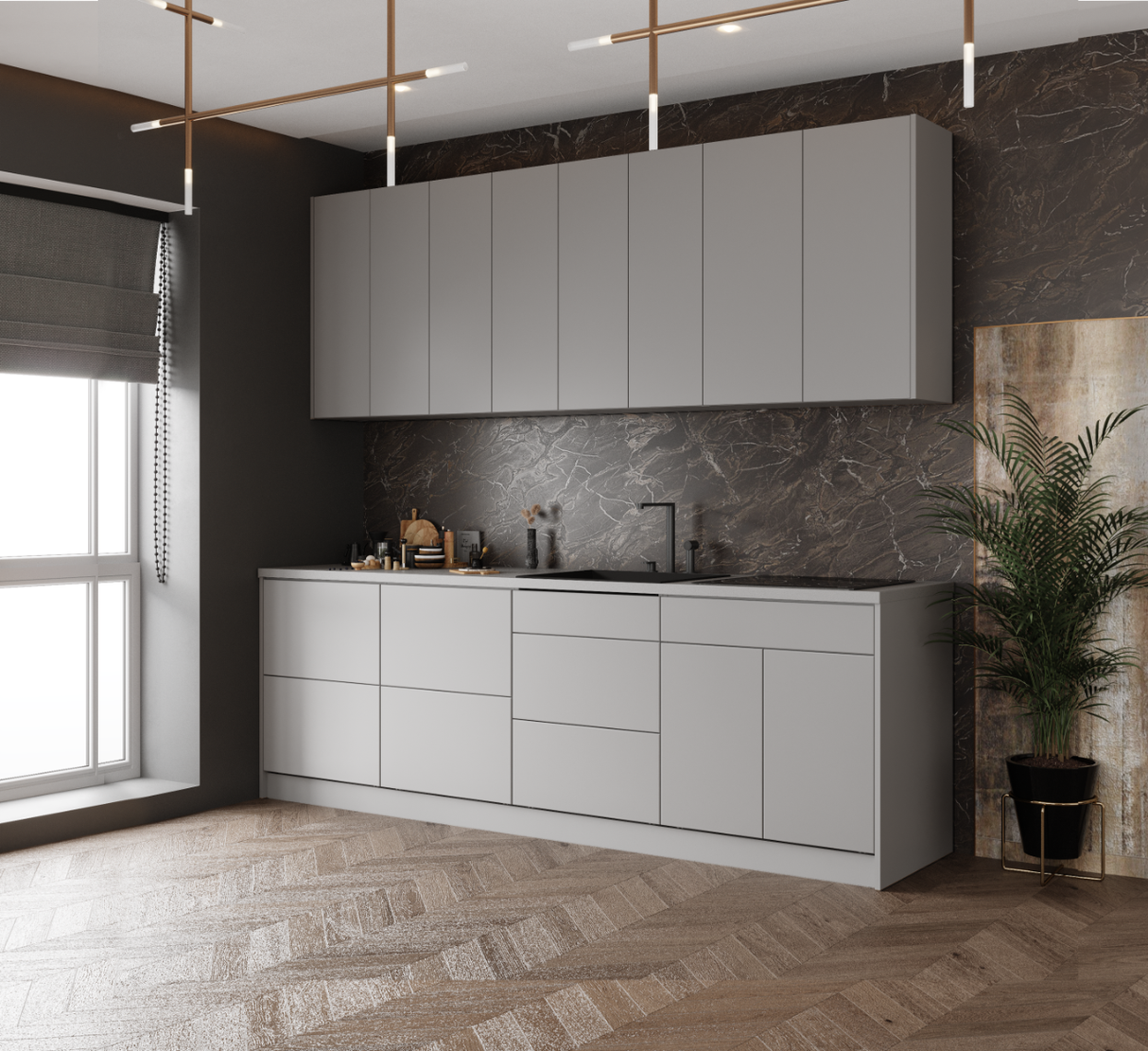 Kitchen Fusion Collection Gray Color Base Size 8.5Ft Wide
