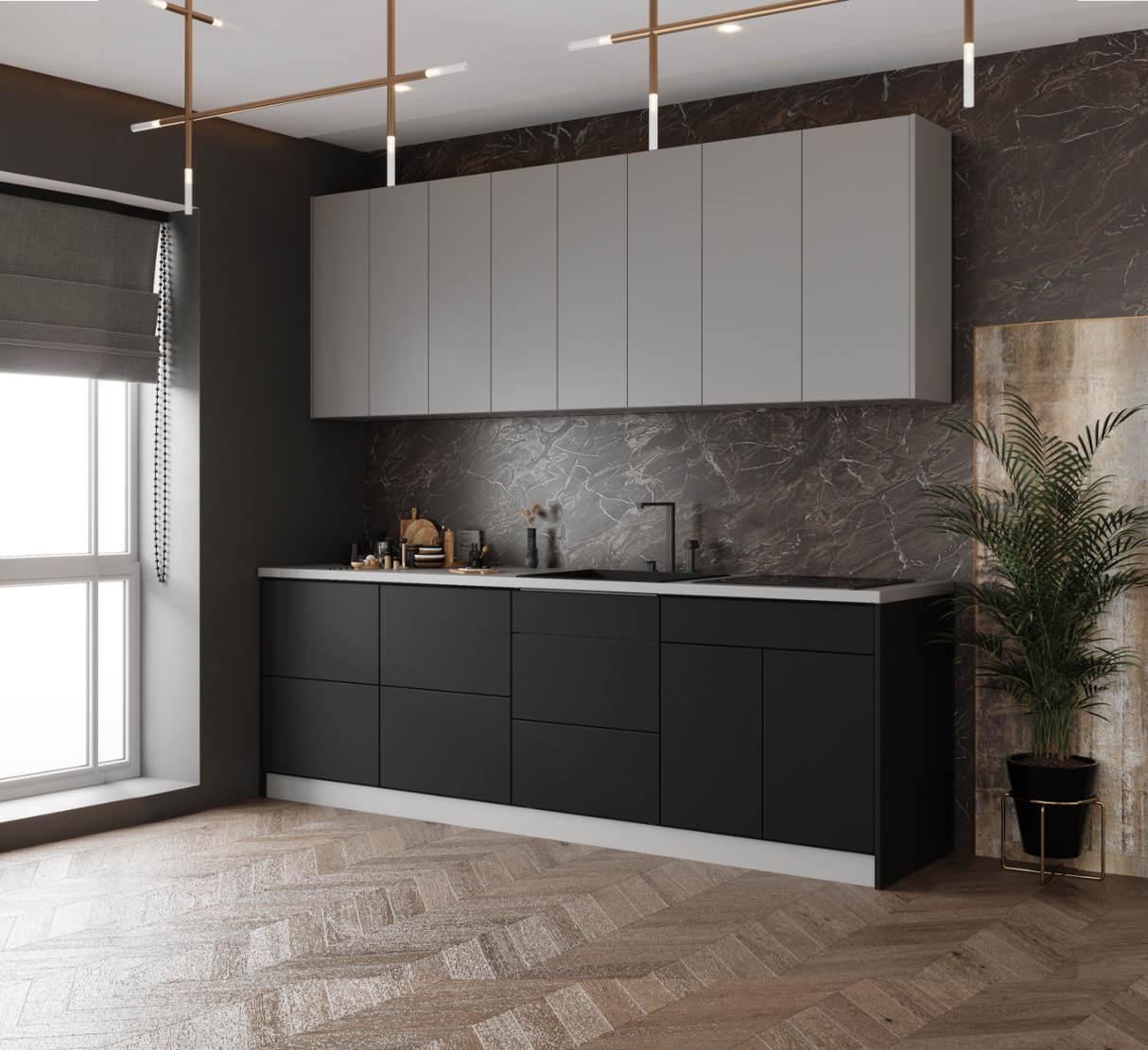 Kitchen Fusion Collection Black & Gray Color Base Size 8.5Ft Wide