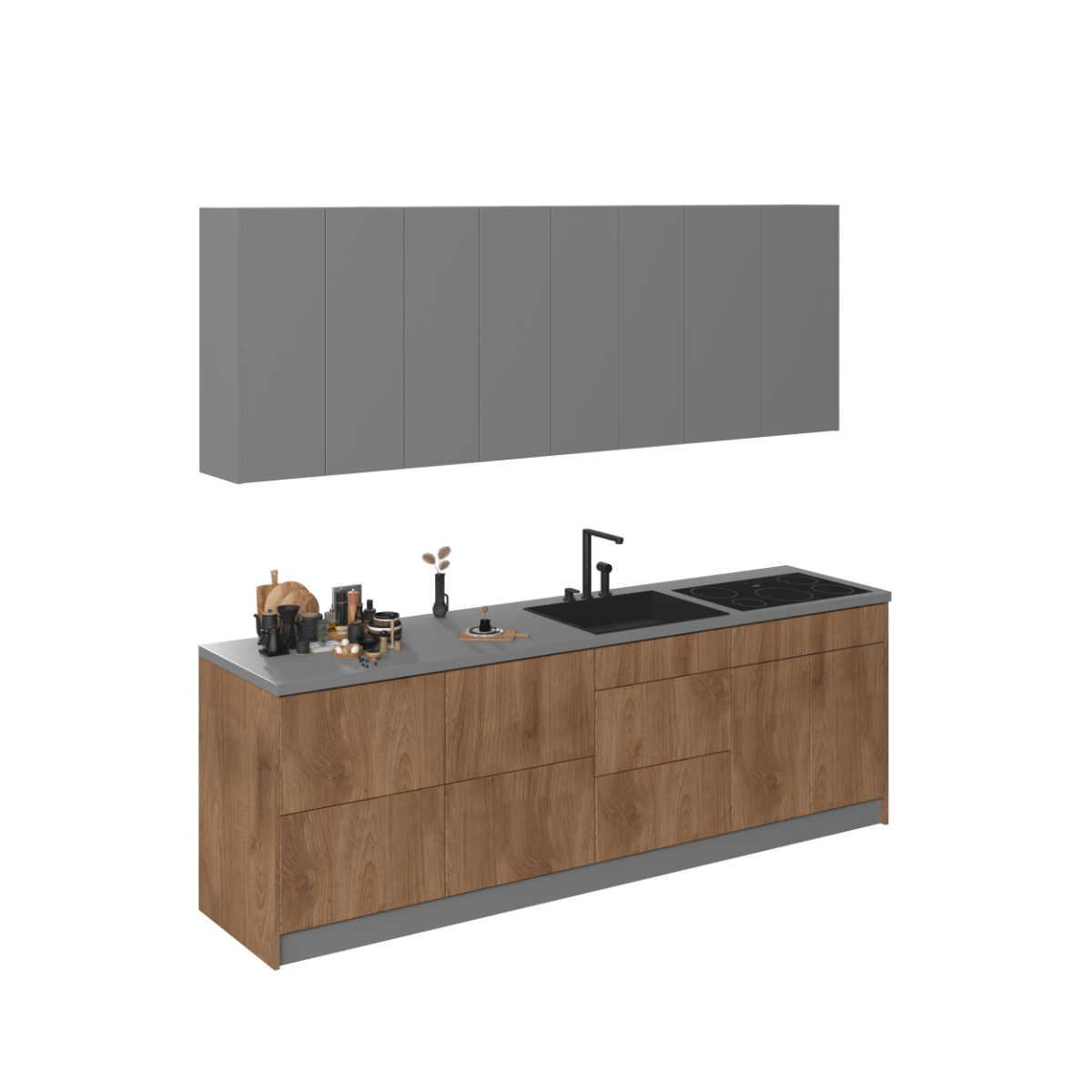 Kitchen Fusion Collection Natural Teak & Gray Color Base Size 8.5Ft Wide