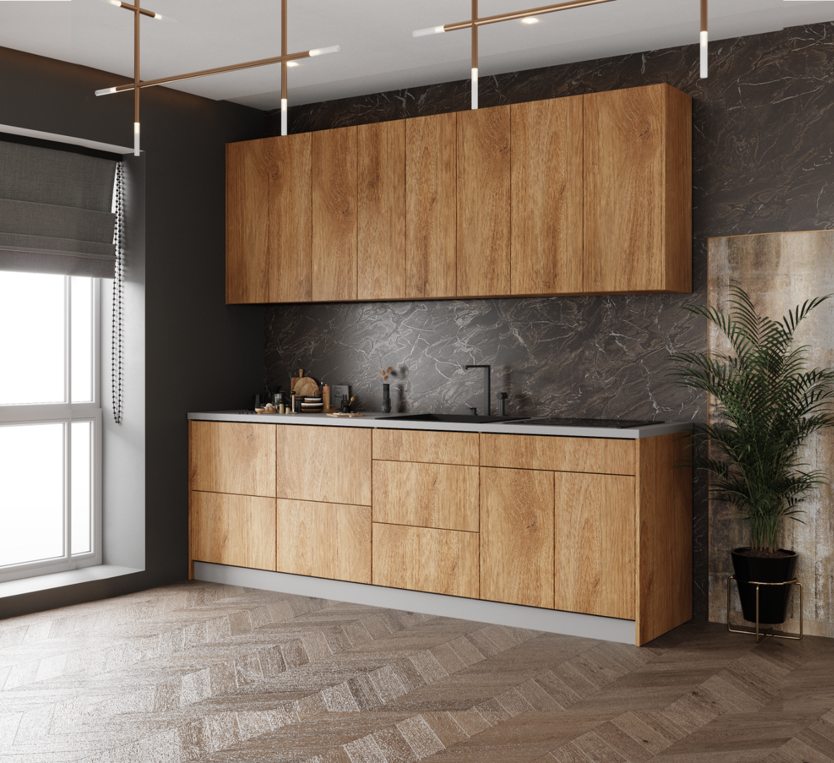 Kitchen Fusion Collection Natural Teak Color Base Size 8.5Ft Wide