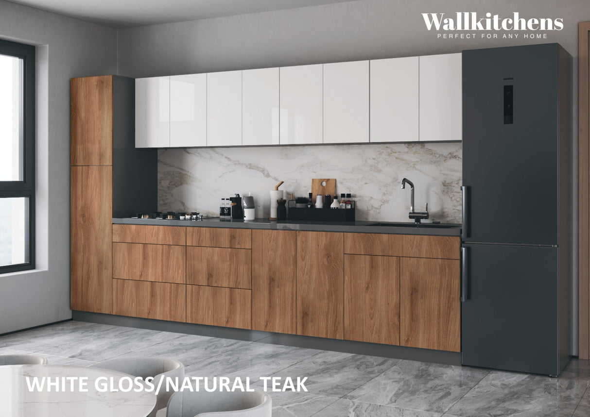 Kitchen Elegant Collection Natural Teak & White Gloss Color Base Size 11Ft Wide