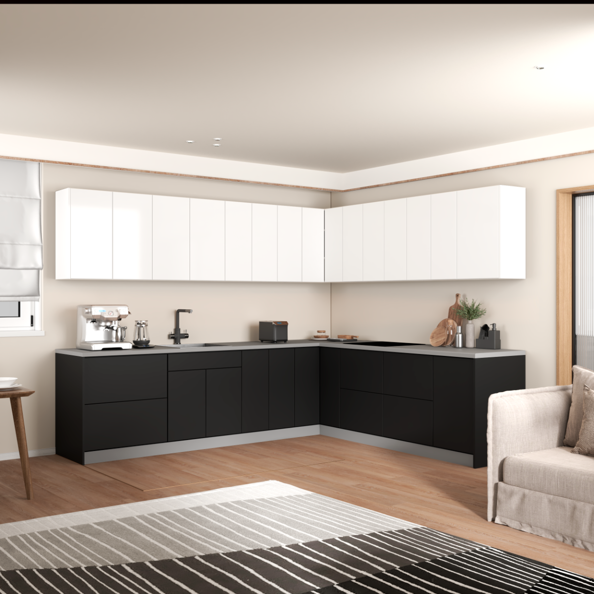 Kitchen Modern Collection Black & White Gloss Color Base Size 10x8,5Ft Wide