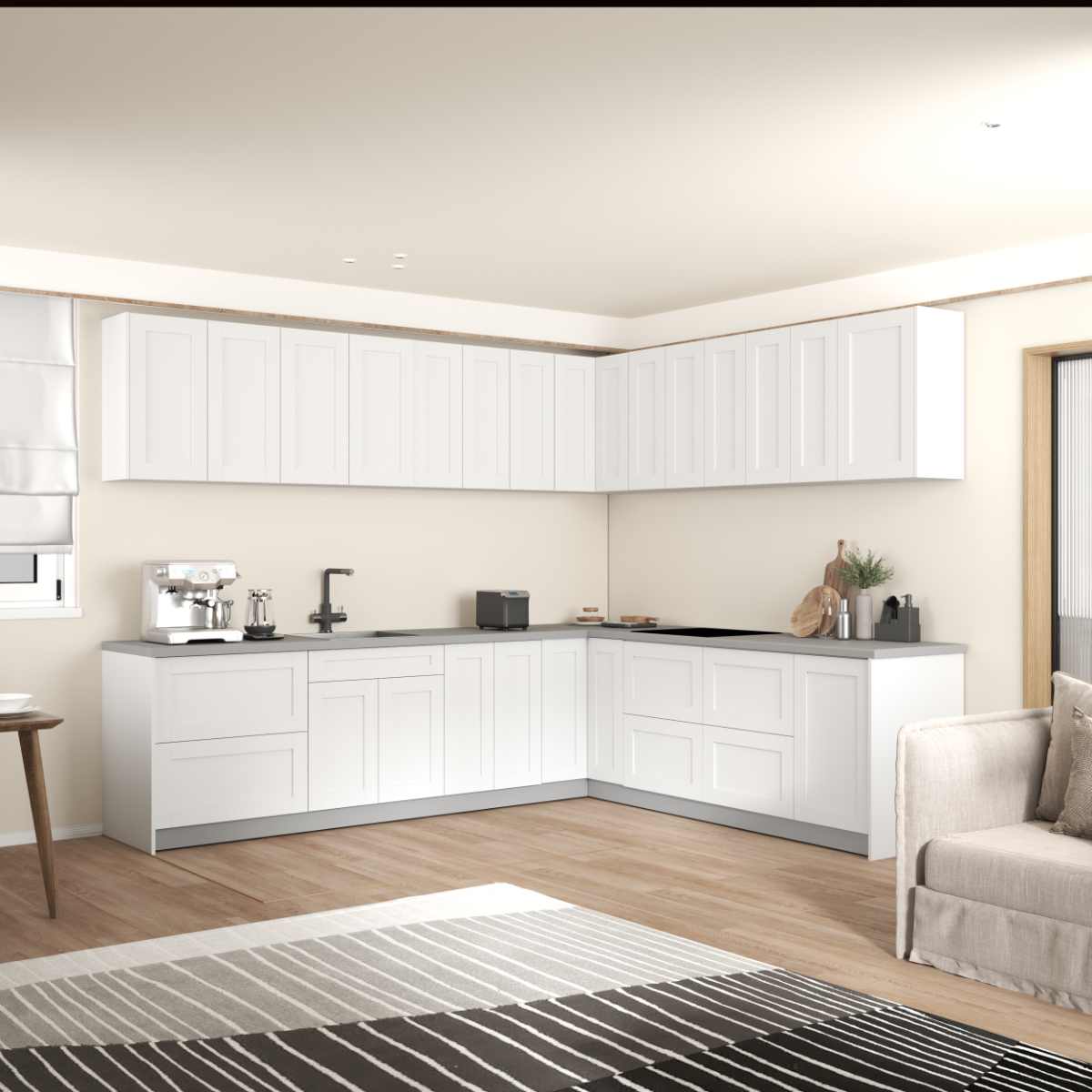 Kitchen Modern Collection White Gloss Color Base Size 10x8,5Ft Wide