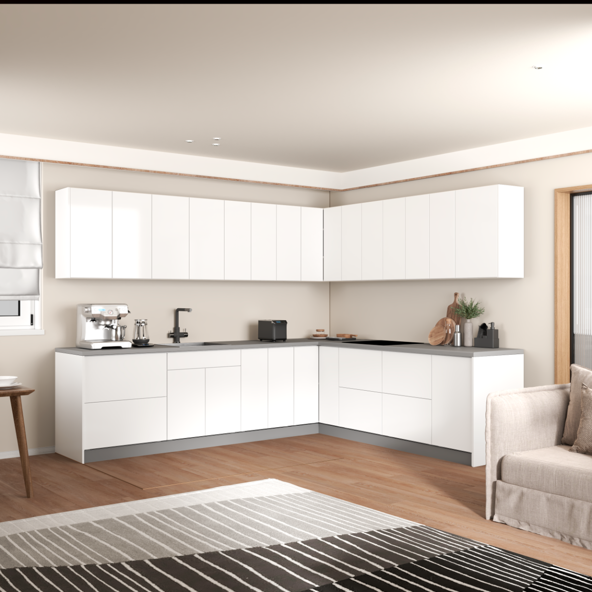 Kitchen Modern Collection White Matte Color Base Size 10x8,5Ft Wide