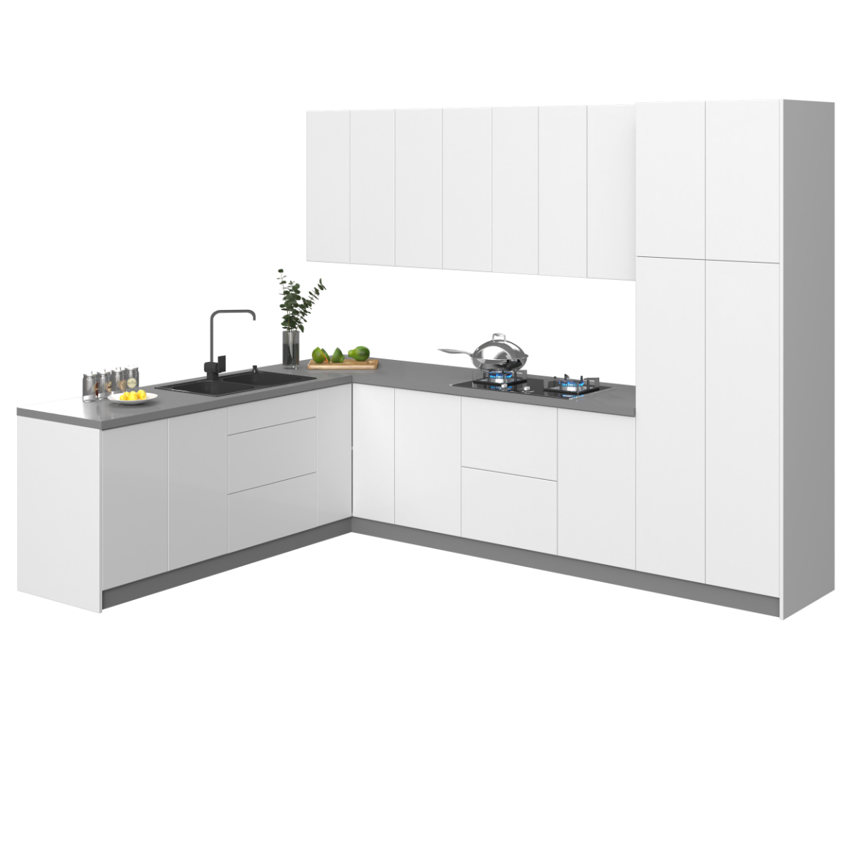 Kitchen Harmony Collection White Gloss Color Base Size 8x10Ft Wide