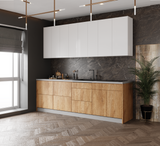 Kitchen Fusion Collection Natural Teak & White Gloss Color Base Size 8.5Ft Wide