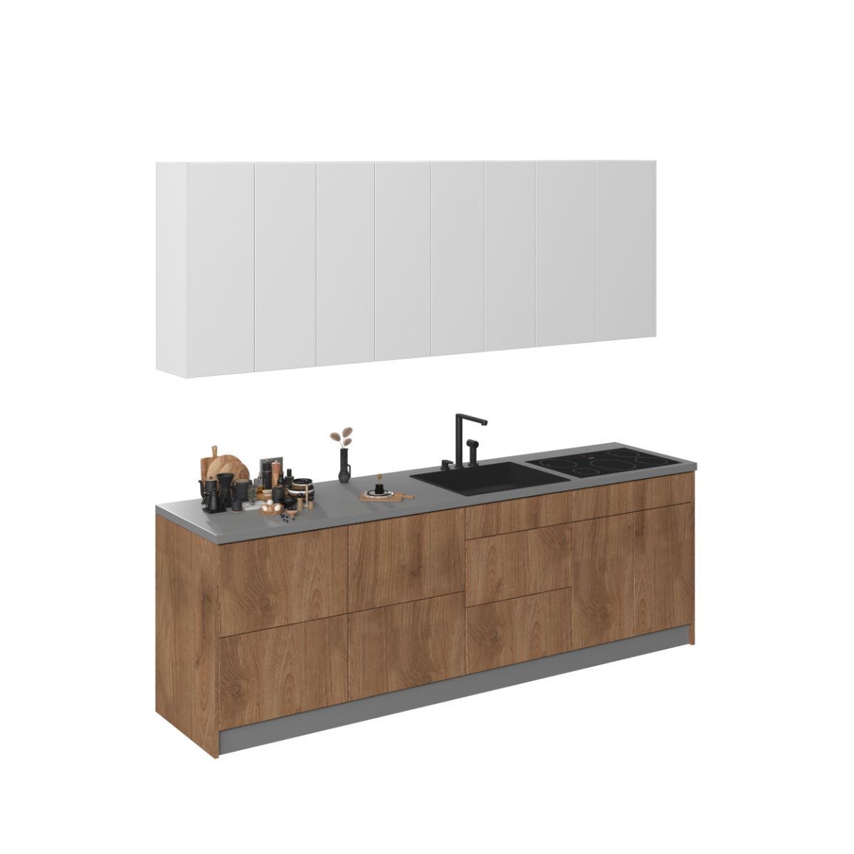 Kitchen Fusion Collection Natural Teak & White Gloss Color Base Size 8.5Ft Wide